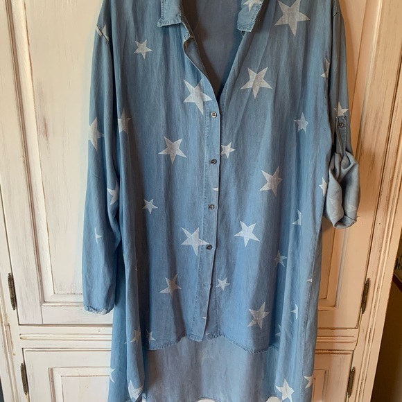 Venti6 Tops - Venti6 Button Down Hi-Low Shirt Duster,